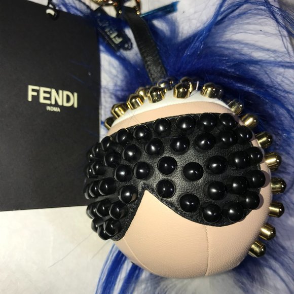 FENDI Karlito - Made in Italy - Karl Lagerfeld Studded Key Holder Bag Charm New! - Picture 9 of 16